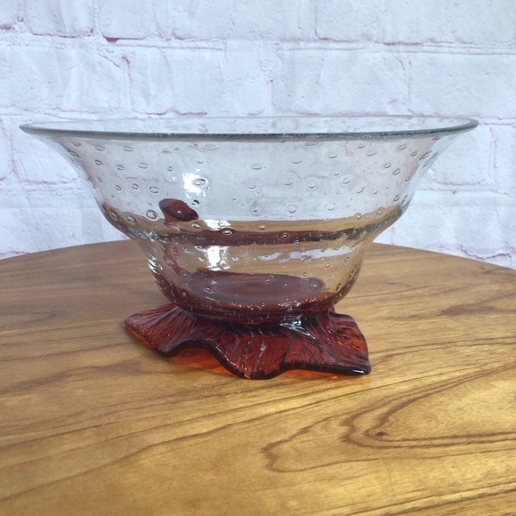 Vintage Elegant Red Leaf Glass Decor Accent Bowl - Picture 4 of 10